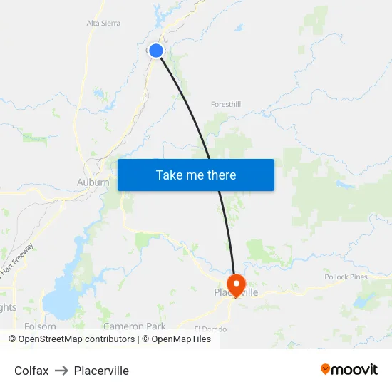 Colfax to Placerville map