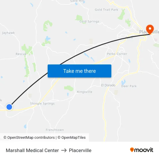 Marshall Medical Center to Placerville map