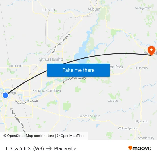 L St & 5th St (WB) to Placerville map