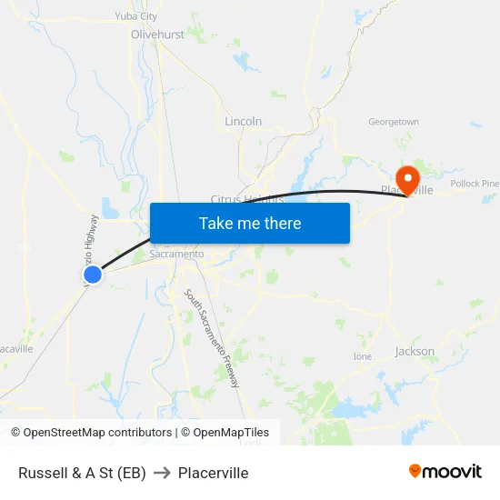 Russell & A St (EB) to Placerville map