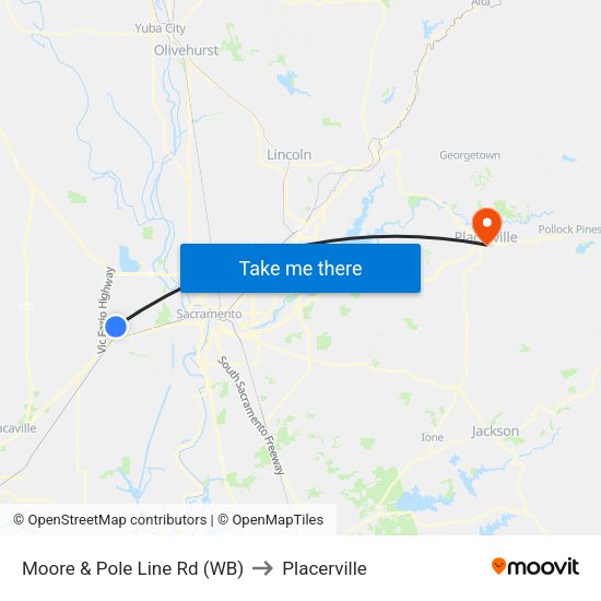 Moore & Pole Line Rd (WB) to Placerville map