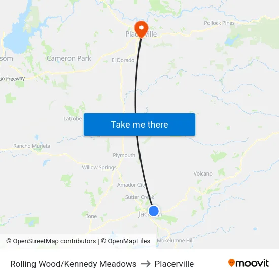 Rolling Wood/Kennedy Meadows to Placerville map