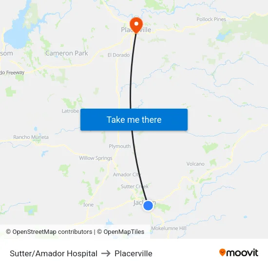 Sutter/Amador Hospital to Placerville map