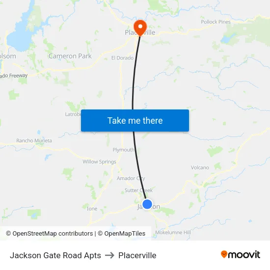 Jackson Gate Road Apts to Placerville map