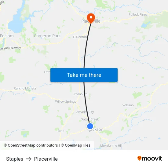 Staples to Placerville map