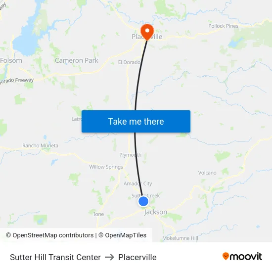 Sutter Hill Transit Center to Placerville map