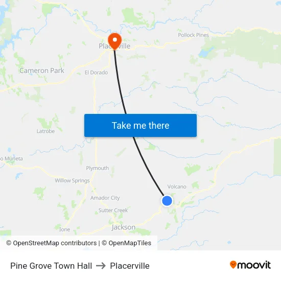 Pine Grove Town Hall to Placerville map