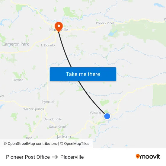 Pioneer Post Office to Placerville map