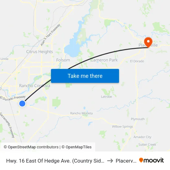 Hwy. 16 East Of Hedge Ave. (Country Side Diner) to Placerville map