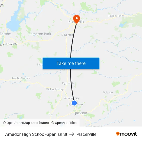 Amador High School-Spanish St to Placerville map