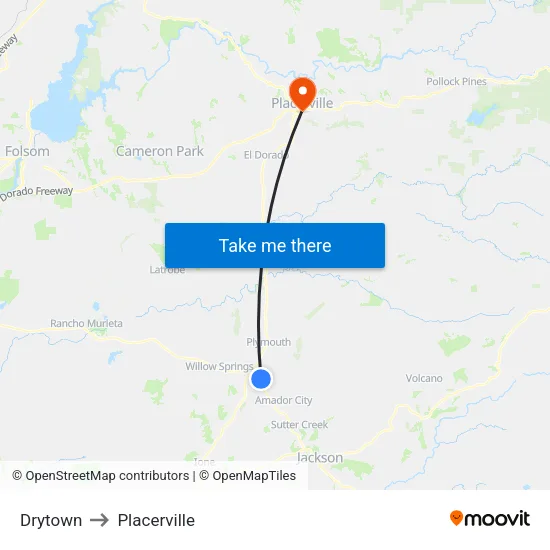 Drytown to Placerville map