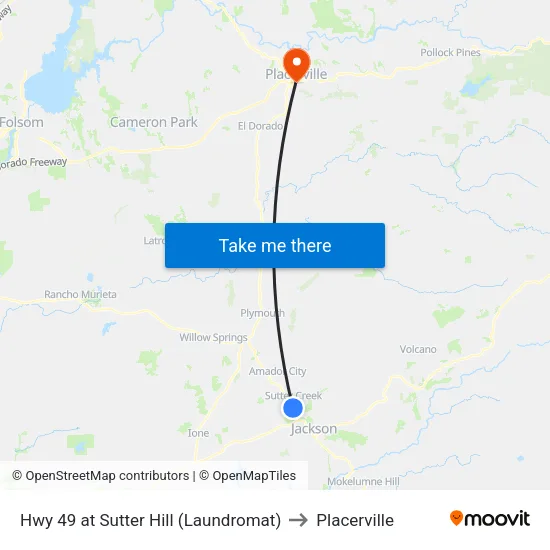 Hwy 49 at Sutter Hill (Laundromat) to Placerville map