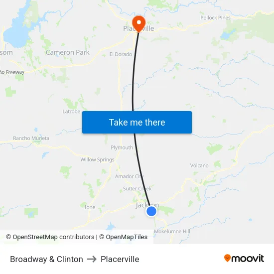 Broadway & Clinton to Placerville map