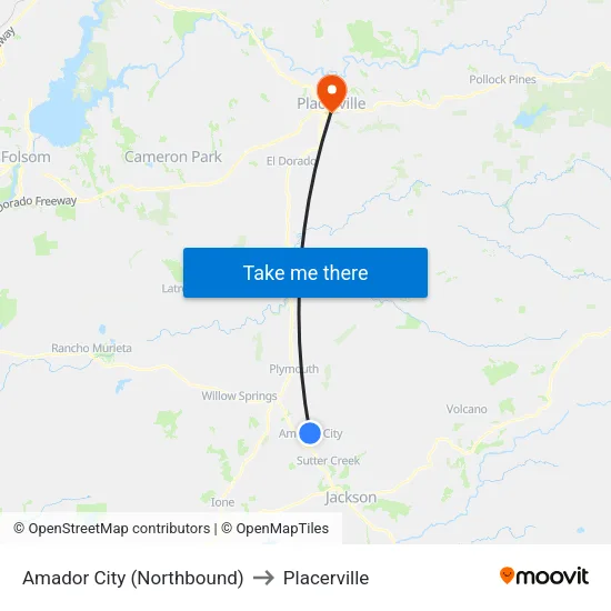 Amador City (Northbound) to Placerville map