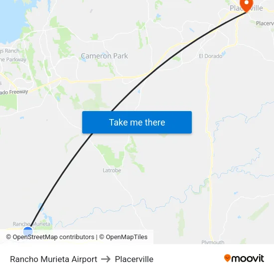Rancho Murieta Airport to Placerville map