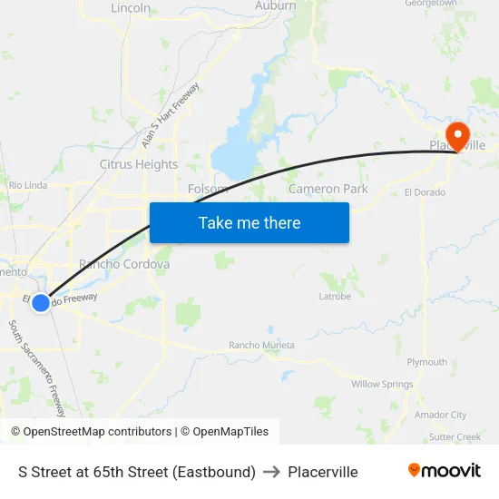 S Street at 65th Street (Eastbound) to Placerville map
