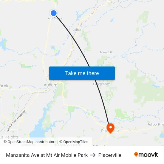 Manzanita Ave at Mt Air Mobile Park to Placerville map