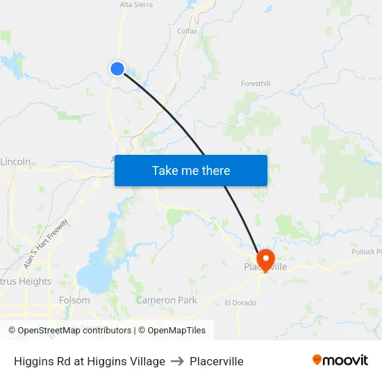Higgins Rd at Higgins Village to Placerville map