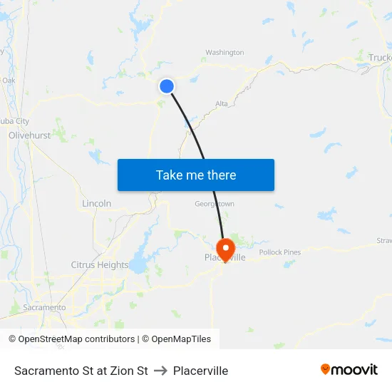 Sacramento St at Zion St to Placerville map
