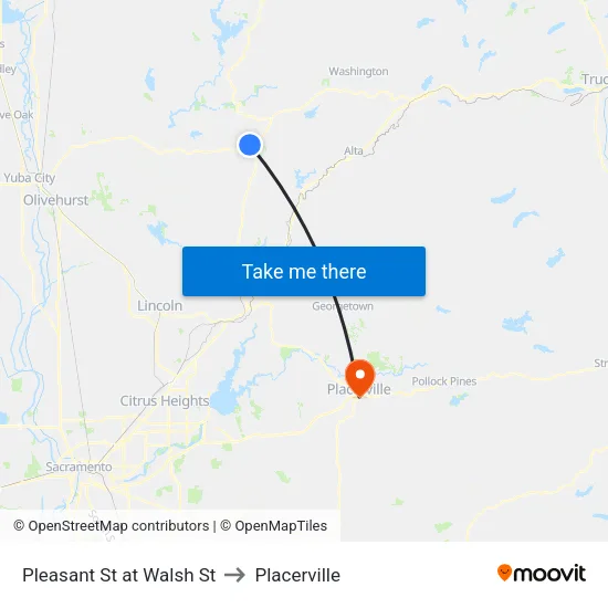 Pleasant St at Walsh St to Placerville map