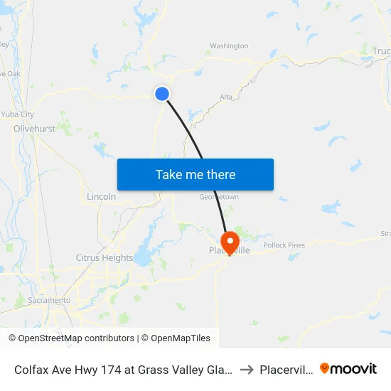 Colfax Ave Hwy 174 at Grass Valley Glass to Placerville map