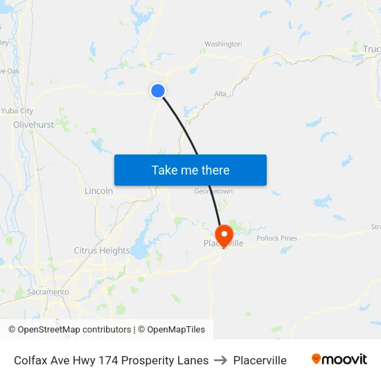 Colfax Ave Hwy 174 Prosperity Lanes to Placerville map