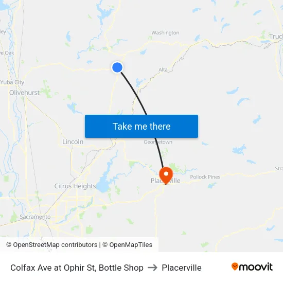 Colfax Ave at Ophir St, Bottle Shop to Placerville map