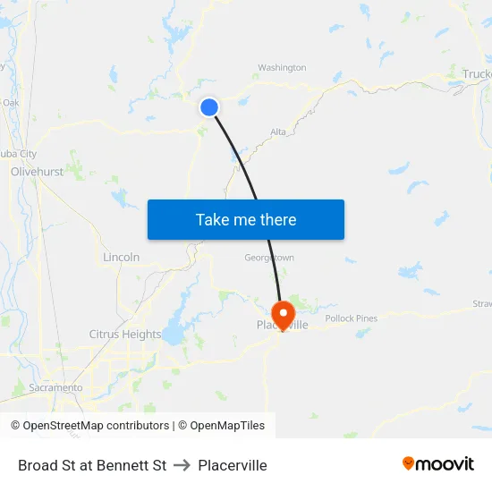 Broad St at Bennett St to Placerville map