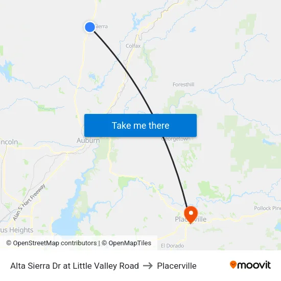 Alta Sierra Dr at Little Valley Road to Placerville map
