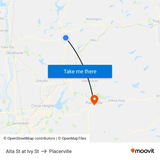 Alta St at Ivy St to Placerville map