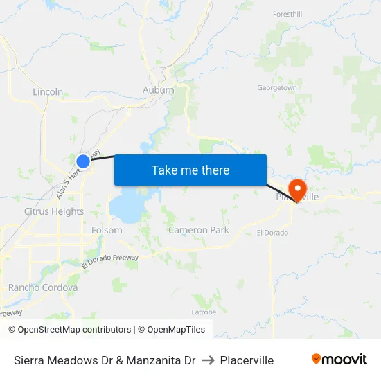 Sierra Meadows Dr & Manzanita Dr to Placerville map