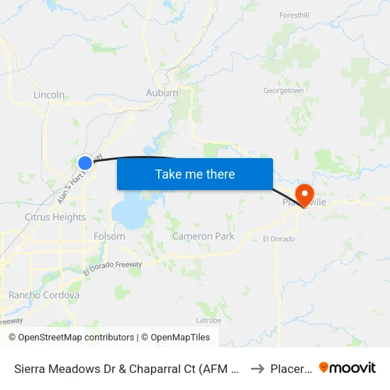 Sierra Meadows Dr & Chaparral Ct (AFM Rocklin Lanes) to Placerville map