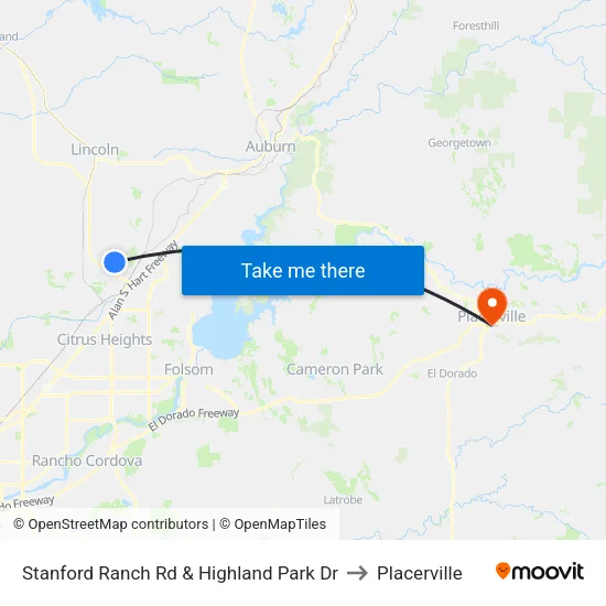 Stanford Ranch Rd & Highland Park Dr to Placerville map