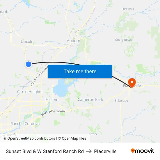 Sunset Blvd & W Stanford Ranch Rd to Placerville map