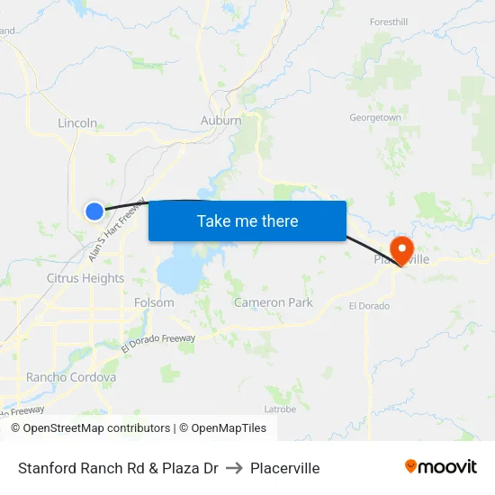 Stanford Ranch Rd & Plaza Dr to Placerville map