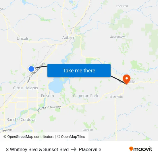 S Whitney Blvd & Sunset Blvd to Placerville map