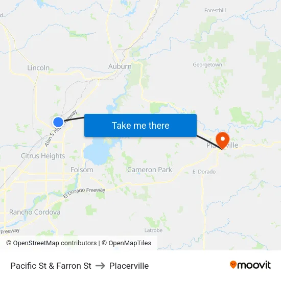 Pacific St & Farron St to Placerville map