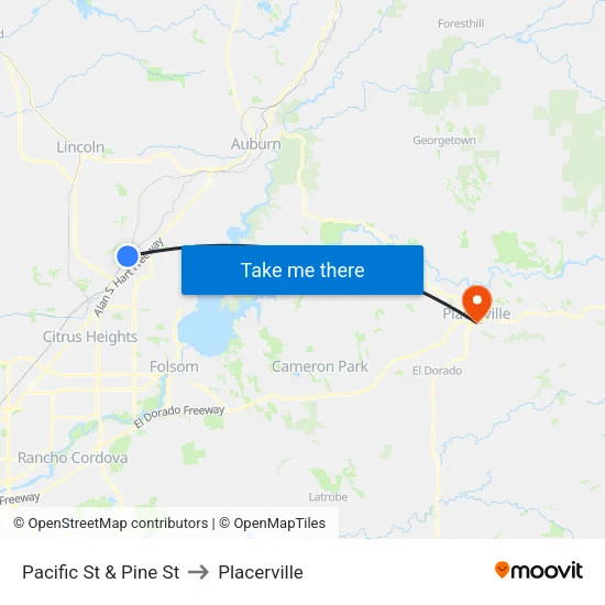 Pacific St & Pine St to Placerville map