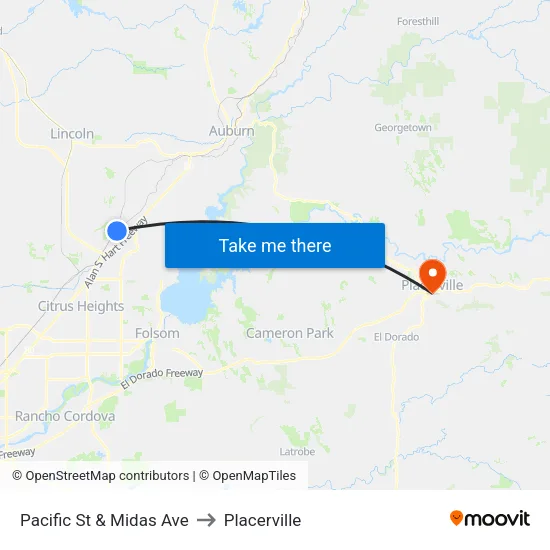 Pacific St & Midas Ave to Placerville map