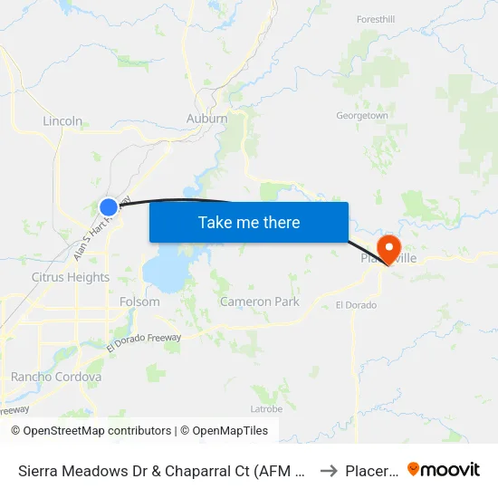 Sierra Meadows Dr & Chaparral Ct (AFM Rocklin Lanes) to Placerville map