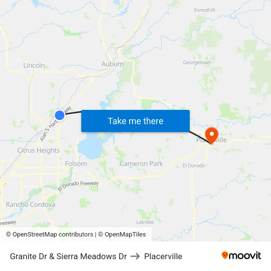 Granite Dr & Sierra Meadows Dr to Placerville map