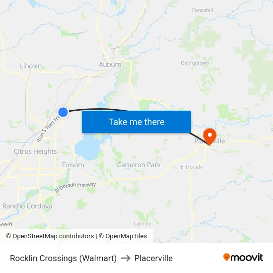 Rocklin Crossings (Walmart) to Placerville map