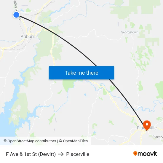 F Ave & 1st St (Dewitt) to Placerville map