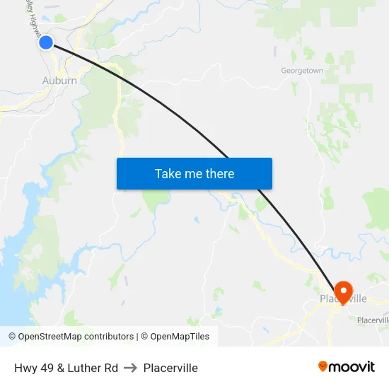 Hwy 49 & Luther Rd to Placerville map
