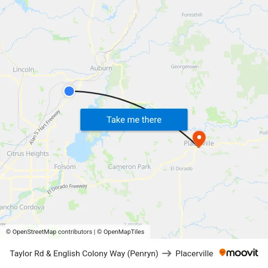 Taylor Rd & English Colony Way (Penryn) to Placerville map