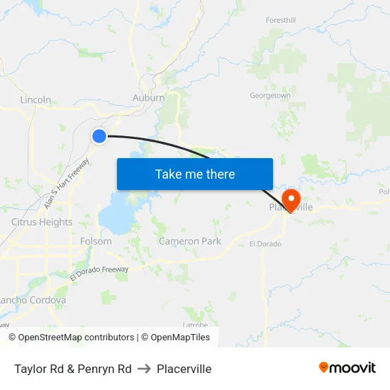 Taylor Rd & Penryn Rd to Placerville map