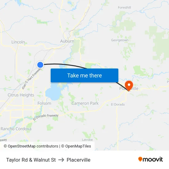 Taylor Rd & Walnut St to Placerville map
