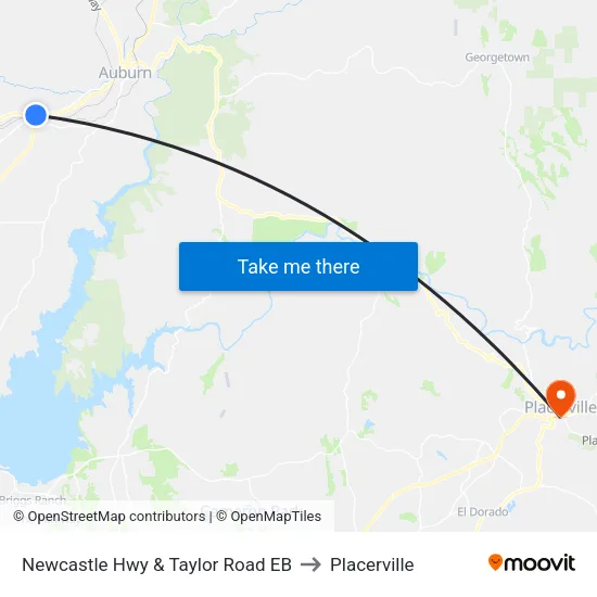 Newcastle Hwy & Taylor Road EB to Placerville map