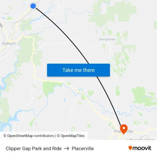 Clipper Gap Park and Ride to Placerville map