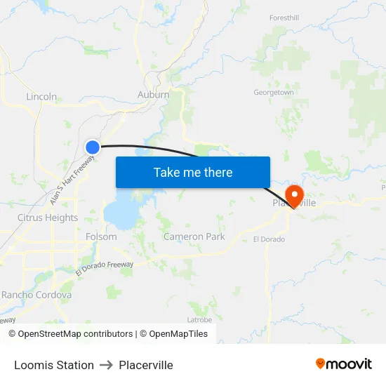 Loomis Station to Placerville map